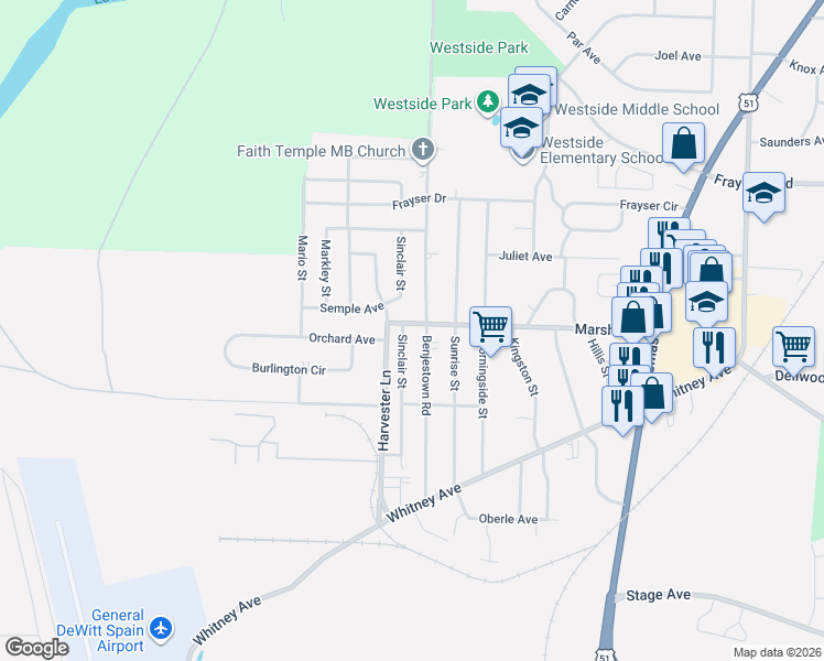 map of restaurants, bars, coffee shops, grocery stores, and more near 648 Marsh Avenue in Memphis