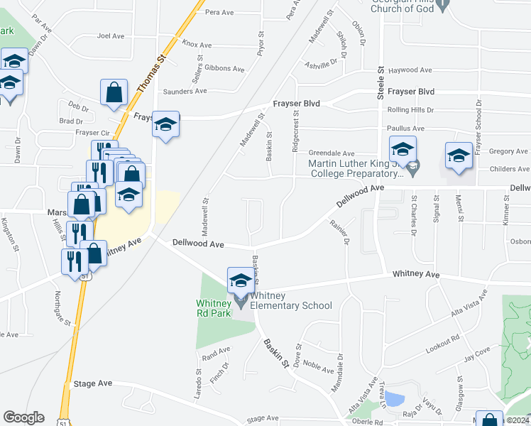 map of restaurants, bars, coffee shops, grocery stores, and more near 3160 Dahlia Drive in Memphis
