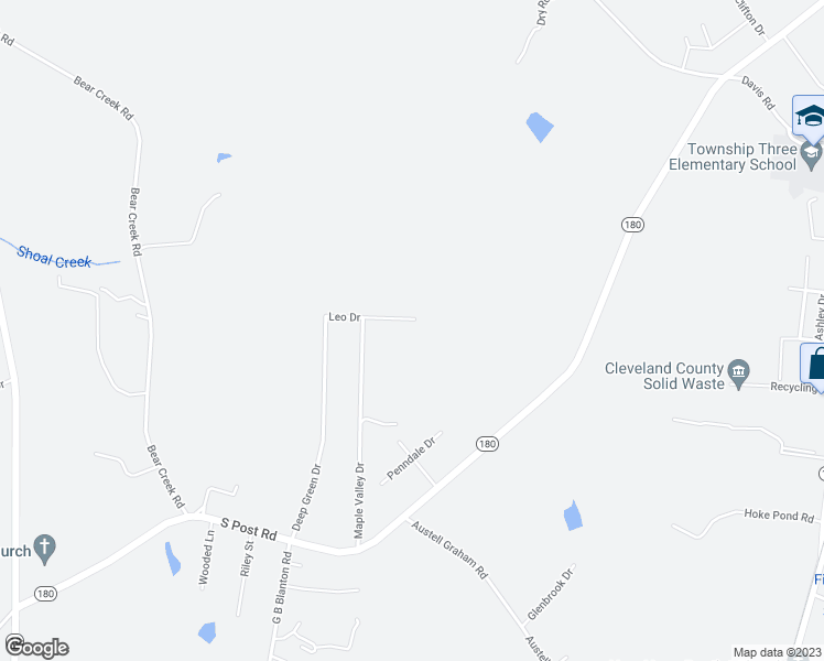 map of restaurants, bars, coffee shops, grocery stores, and more near 6001 Leo Drive in Shelby