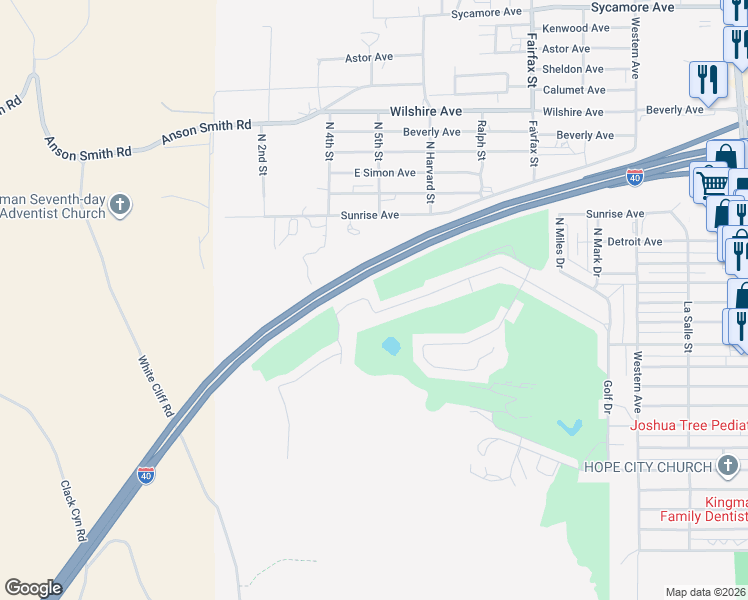 map of restaurants, bars, coffee shops, grocery stores, and more near U.S. 93 in Kingman