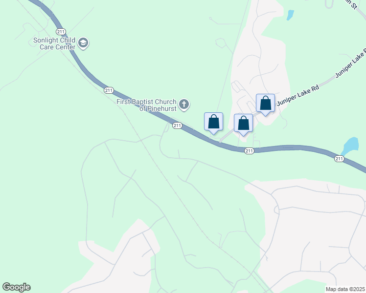 map of restaurants, bars, coffee shops, grocery stores, and more near 16 Kinbuck Court in Pinehurst
