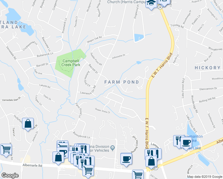 map of restaurants, bars, coffee shops, grocery stores, and more near 5407 2 Moons Drive in Charlotte