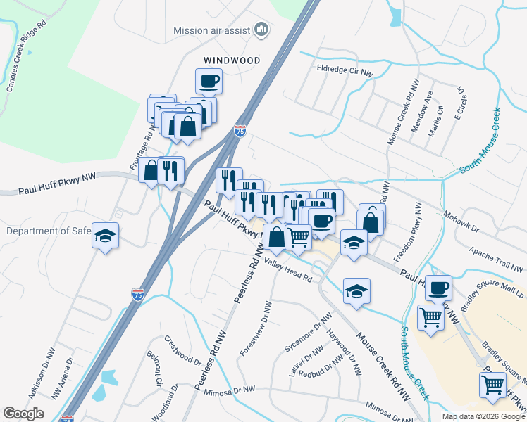 map of restaurants, bars, coffee shops, grocery stores, and more near 4455 Ellis Circle Northwest in Cleveland