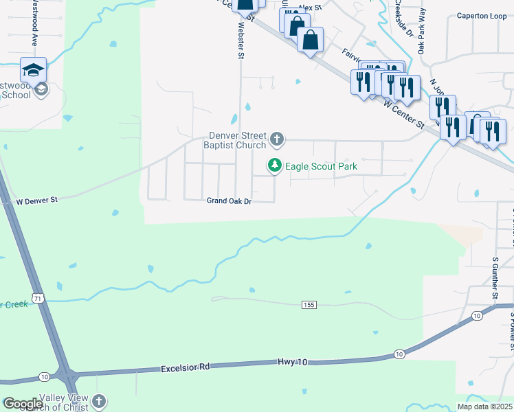 map of restaurants, bars, coffee shops, grocery stores, and more near 11 Grand View Drive in Greenwood