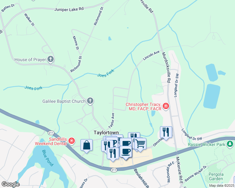 map of restaurants, bars, coffee shops, grocery stores, and more near 148 Washington Street in Taylortown