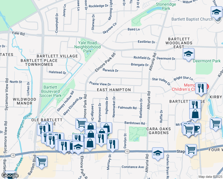 map of restaurants, bars, coffee shops, grocery stores, and more near 6300 Northampton Drive in Memphis