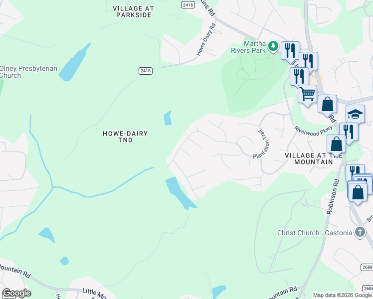 map of restaurants, bars, coffee shops, grocery stores, and more near 1262 Elgin Court in Gastonia