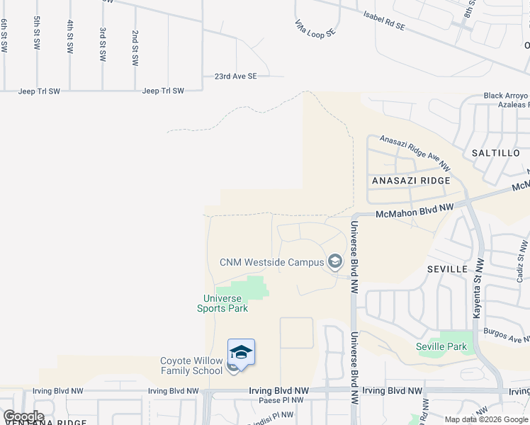 map of restaurants, bars, coffee shops, grocery stores, and more near County Trail in Albuquerque