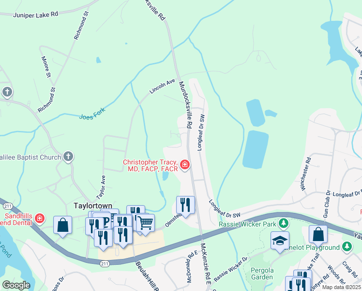 map of restaurants, bars, coffee shops, grocery stores, and more near 4138 Murdocksville Road in Pinehurst