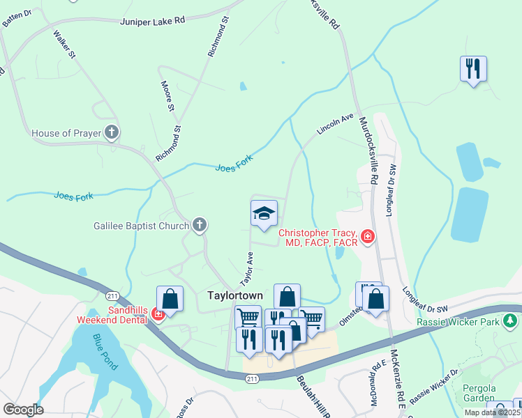 map of restaurants, bars, coffee shops, grocery stores, and more near 148 Washington Street in Taylortown