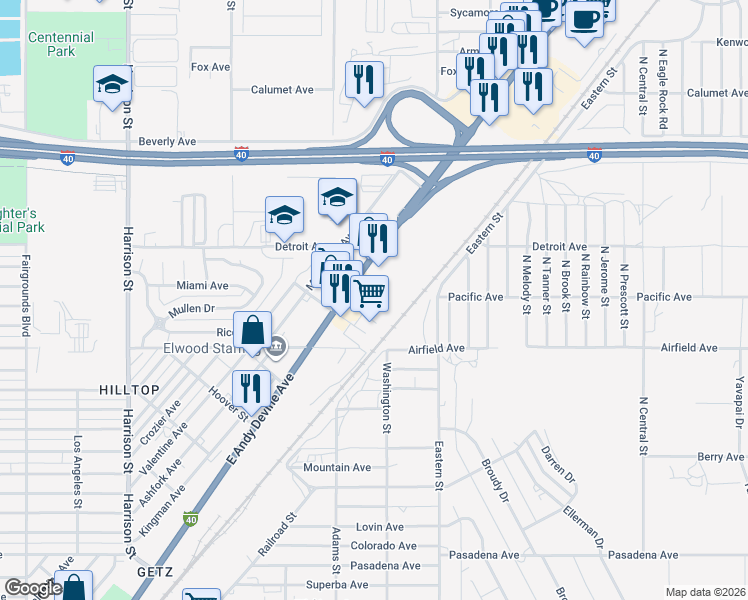 map of restaurants, bars, coffee shops, grocery stores, and more near 2930 East Andy Devine Avenue in Kingman