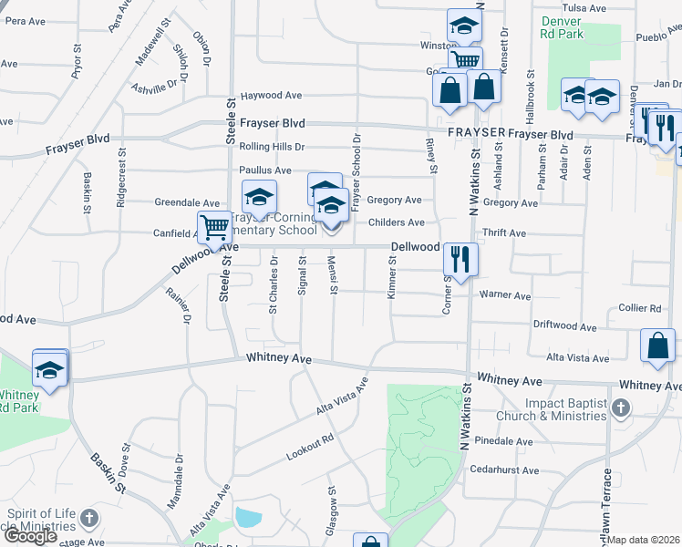 map of restaurants, bars, coffee shops, grocery stores, and more near 3175 Mensi Street in Memphis