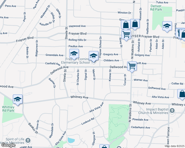 map of restaurants, bars, coffee shops, grocery stores, and more near 3167 Mensi Street in Memphis