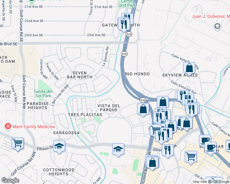 map of restaurants, bars, coffee shops, grocery stores, and more near 10800 Cibola Loop Northwest in Albuquerque