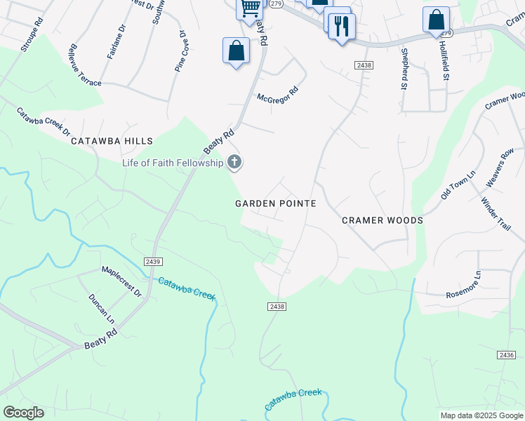 map of restaurants, bars, coffee shops, grocery stores, and more near 301 Huffstetler Road in Gastonia