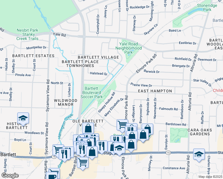 map of restaurants, bars, coffee shops, grocery stores, and more near 6084 Northampton Drive in Bartlett