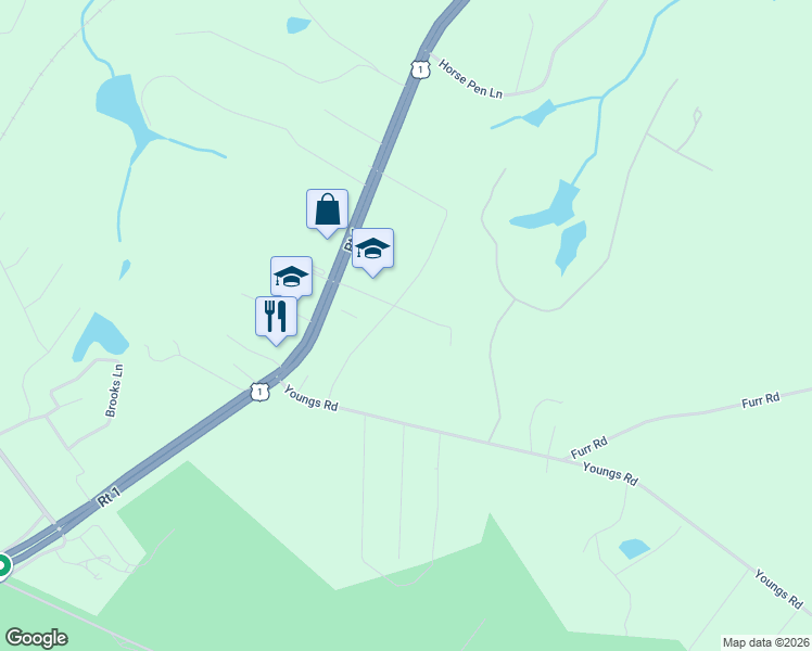 map of restaurants, bars, coffee shops, grocery stores, and more near 5589 U.S. 1 in Vass