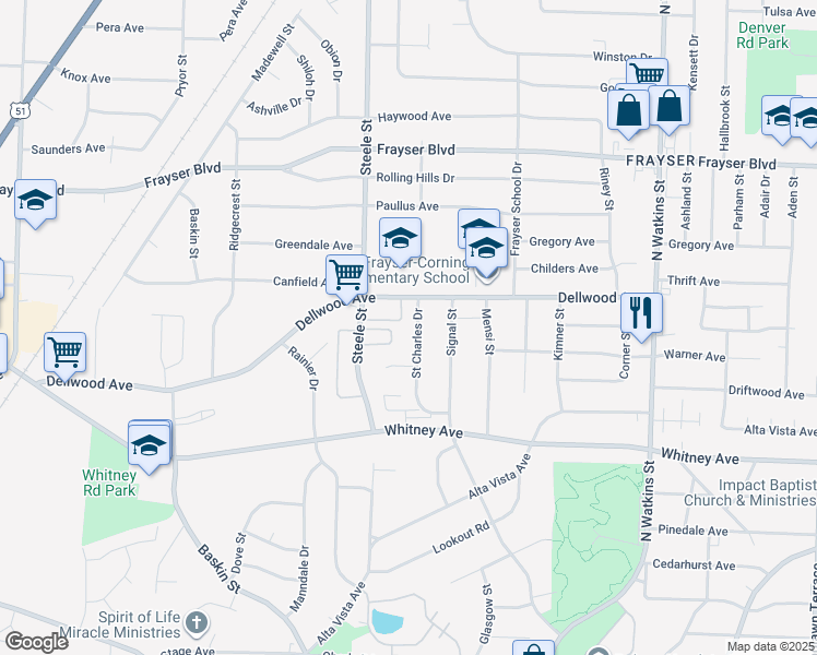map of restaurants, bars, coffee shops, grocery stores, and more near 3171 St Charles Dr in Memphis