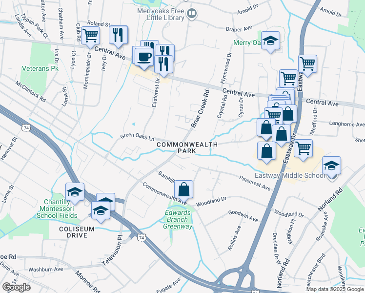 map of restaurants, bars, coffee shops, grocery stores, and more near in Charlotte