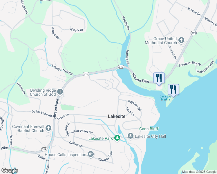 map of restaurants, bars, coffee shops, grocery stores, and more near 8806 Shady Wood Ln in Lakesite