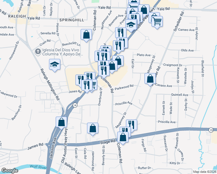 map of restaurants, bars, coffee shops, grocery stores, and more near 3178 Coleman Road in Memphis