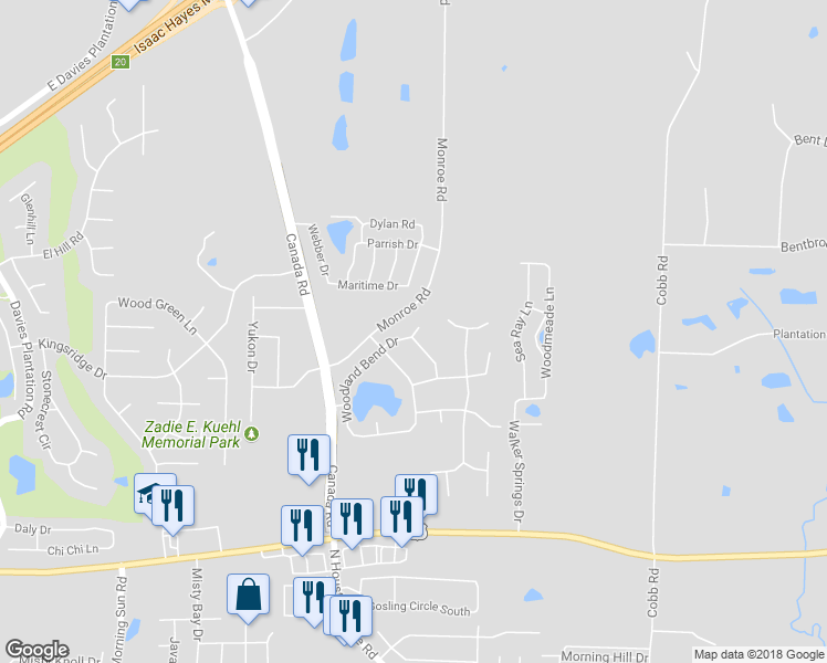 map of restaurants, bars, coffee shops, grocery stores, and more near 9964 Woodland Bend Cove in Lakeland