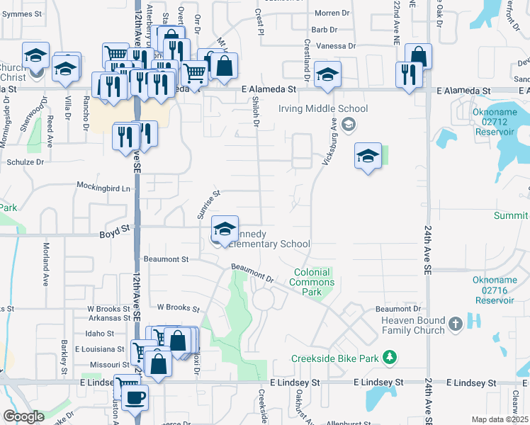 map of restaurants, bars, coffee shops, grocery stores, and more near 1702 Village Drive in Norman