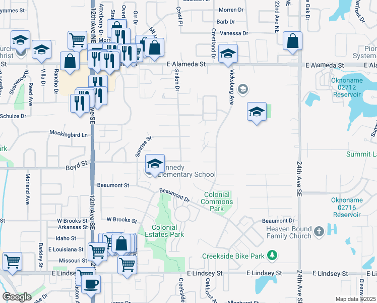 map of restaurants, bars, coffee shops, grocery stores, and more near 1702 Village Drive in Norman