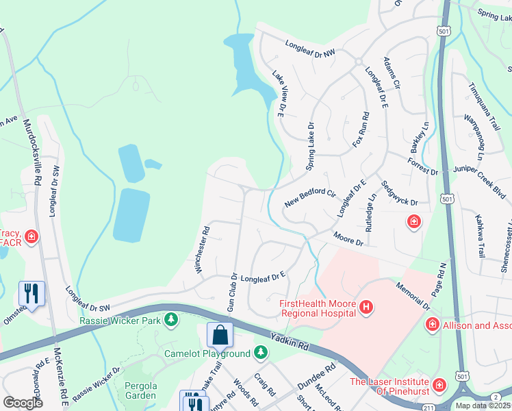 map of restaurants, bars, coffee shops, grocery stores, and more near 5 Love Lane in Pinehurst
