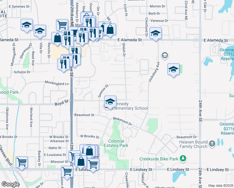 map of restaurants, bars, coffee shops, grocery stores, and more near 1614 Village Drive in Norman