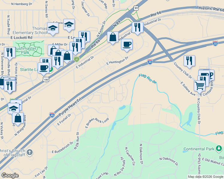 map of restaurants, bars, coffee shops, grocery stores, and more near 4255 Soliere Avenue in Flagstaff