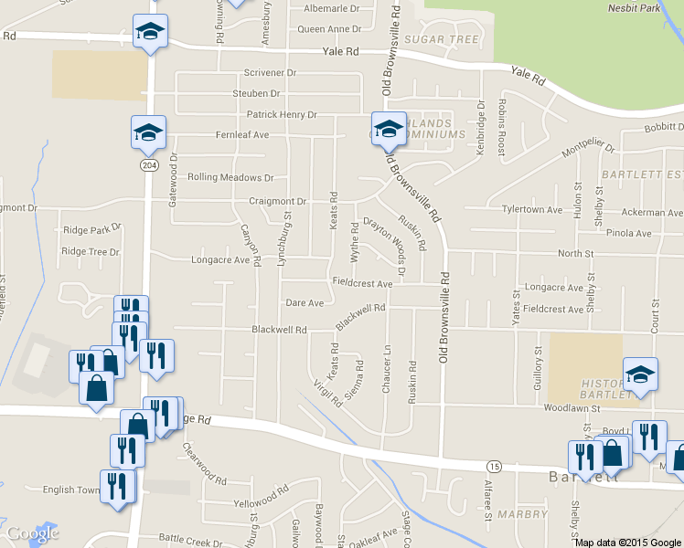 map of restaurants, bars, coffee shops, grocery stores, and more near 3181 Keats Road in Memphis