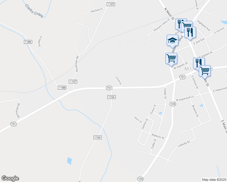 map of restaurants, bars, coffee shops, grocery stores, and more near 437 West Allenton Street in Mount Gilead