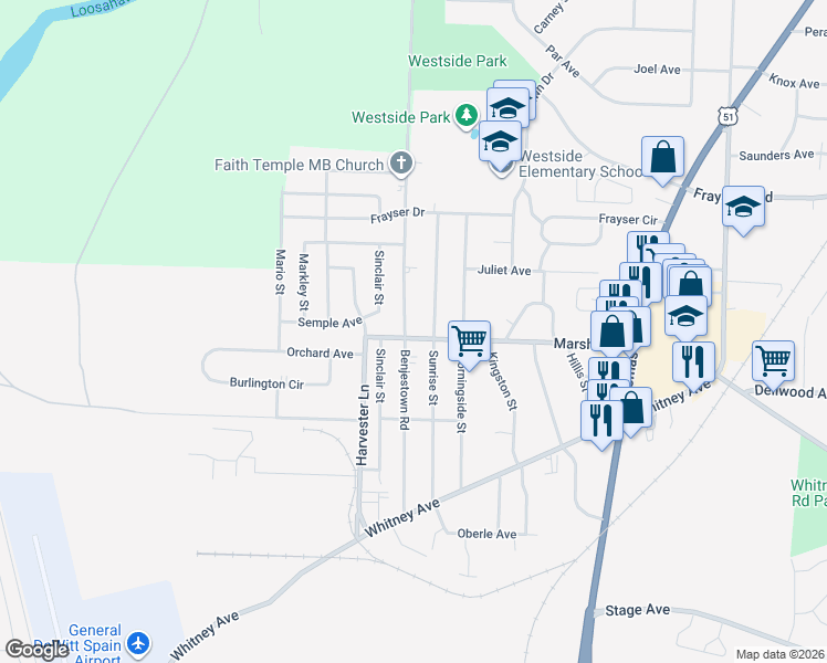 map of restaurants, bars, coffee shops, grocery stores, and more near 3183 Sunrise Street in Memphis