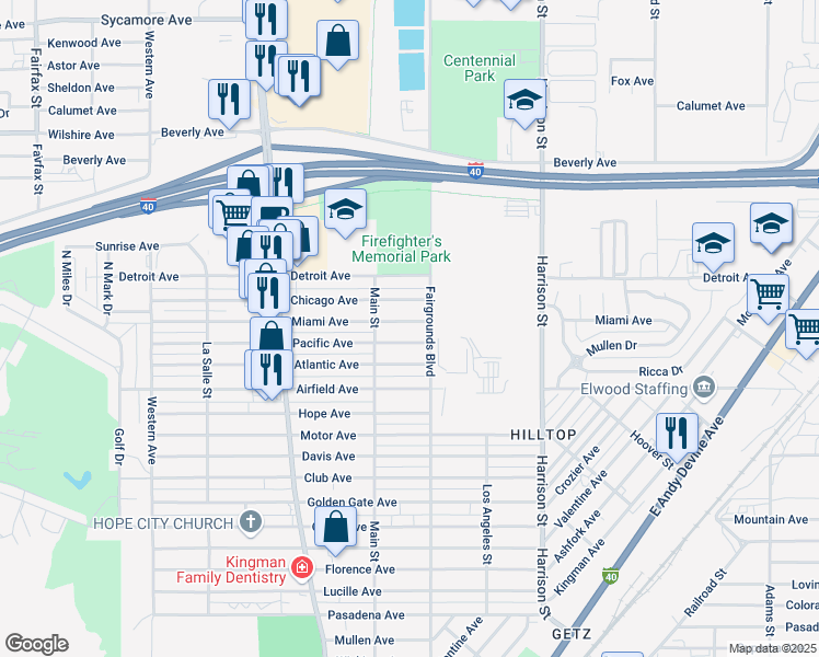 map of restaurants, bars, coffee shops, grocery stores, and more near 2032 Miami Ave in Kingman