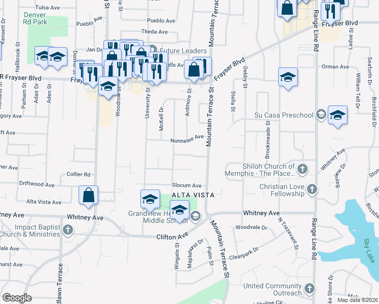 map of restaurants, bars, coffee shops, grocery stores, and more near 2314 Daywood Avenue in Memphis