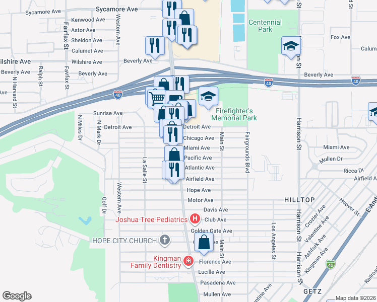 map of restaurants, bars, coffee shops, grocery stores, and more near 1918 Miami Avenue in Kingman