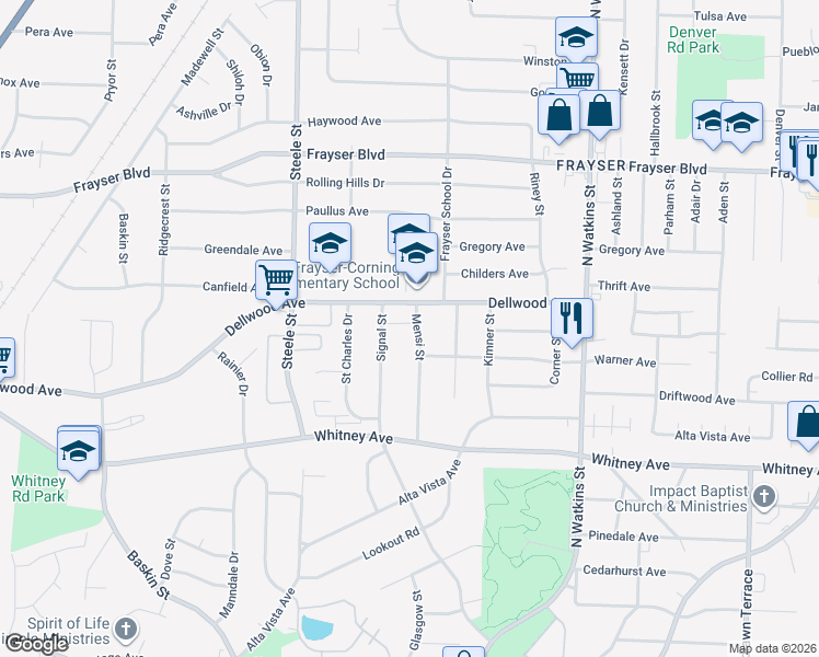 map of restaurants, bars, coffee shops, grocery stores, and more near 3175 Mensi Street in Memphis