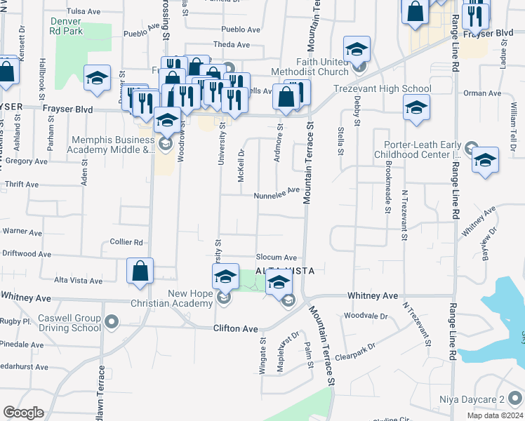 map of restaurants, bars, coffee shops, grocery stores, and more near 2284 Daywood Avenue in Memphis