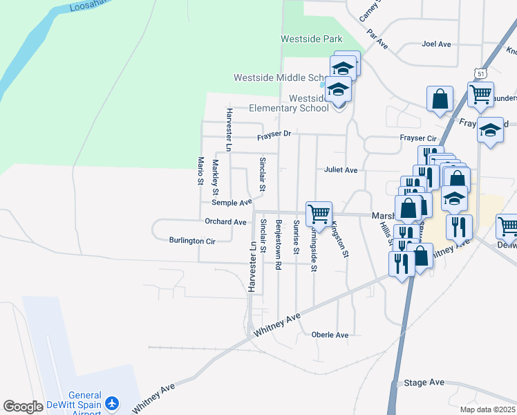 map of restaurants, bars, coffee shops, grocery stores, and more near 3170 Harvester Lane in Memphis