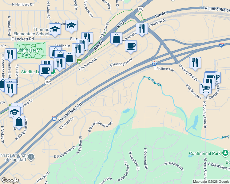 map of restaurants, bars, coffee shops, grocery stores, and more near 4255 Soliere Avenue in Flagstaff