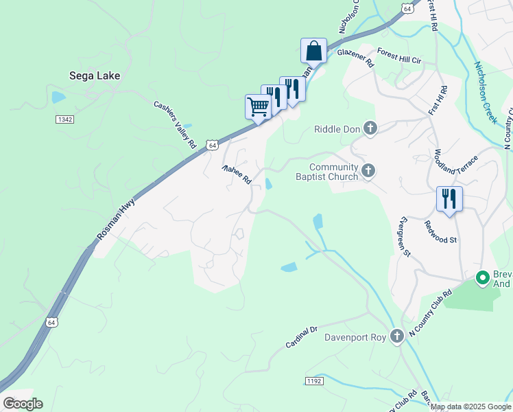 map of restaurants, bars, coffee shops, grocery stores, and more near 6 Koda Drive in Brevard