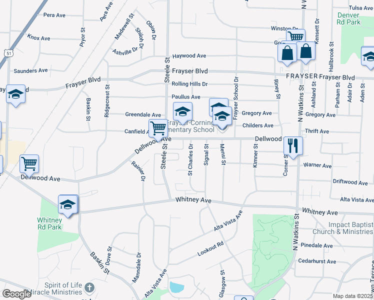 map of restaurants, bars, coffee shops, grocery stores, and more near 3181 Saint Charles Drive in Memphis