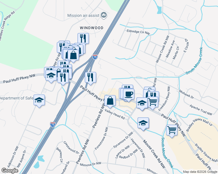 map of restaurants, bars, coffee shops, grocery stores, and more near 4455 Ellis Circle Northwest in Cleveland
