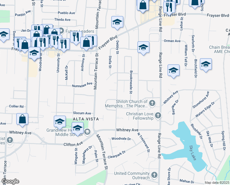 map of restaurants, bars, coffee shops, grocery stores, and more near 2451 Debby Cove in Memphis