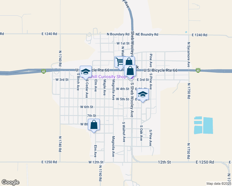 map of restaurants, bars, coffee shops, grocery stores, and more near 303 North Walnut Avenue in Erick