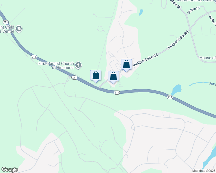 map of restaurants, bars, coffee shops, grocery stores, and more near 7501 North Carolina 211 in Moore County
