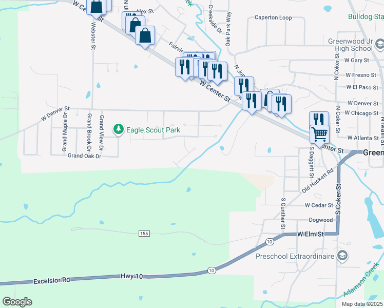 map of restaurants, bars, coffee shops, grocery stores, and more near 911 Essex Street in Greenwood