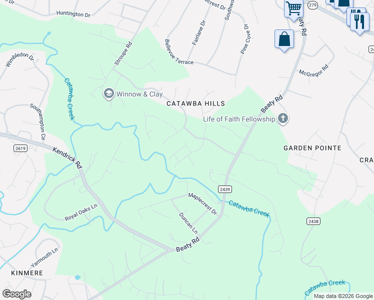 map of restaurants, bars, coffee shops, grocery stores, and more near 3909 Bighorn Way in Gastonia