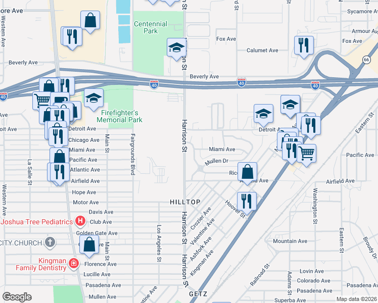 map of restaurants, bars, coffee shops, grocery stores, and more near 2827-2999 Van Marter Dr in Kingman